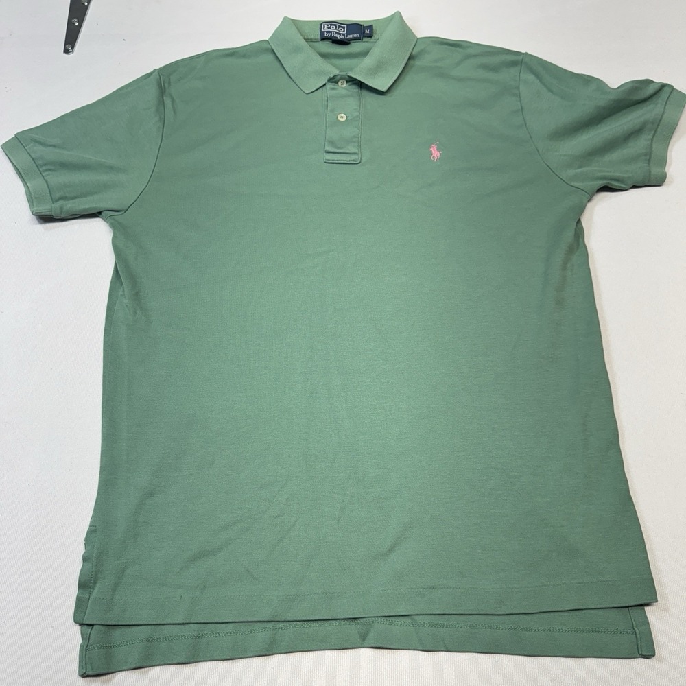 Polo Ralph Lauren Shirt Mens M Medium Light Green‎ 100% Cotton Pink Pony